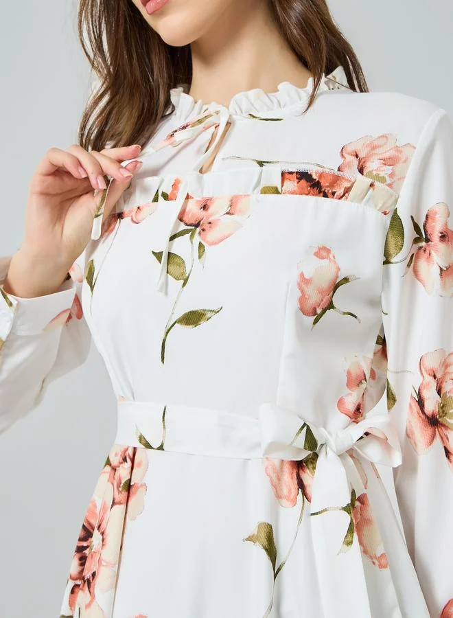 Take Two  Women Floral Printed Belted Long Sleeve Maxi Dress for Women | Best Price UAE